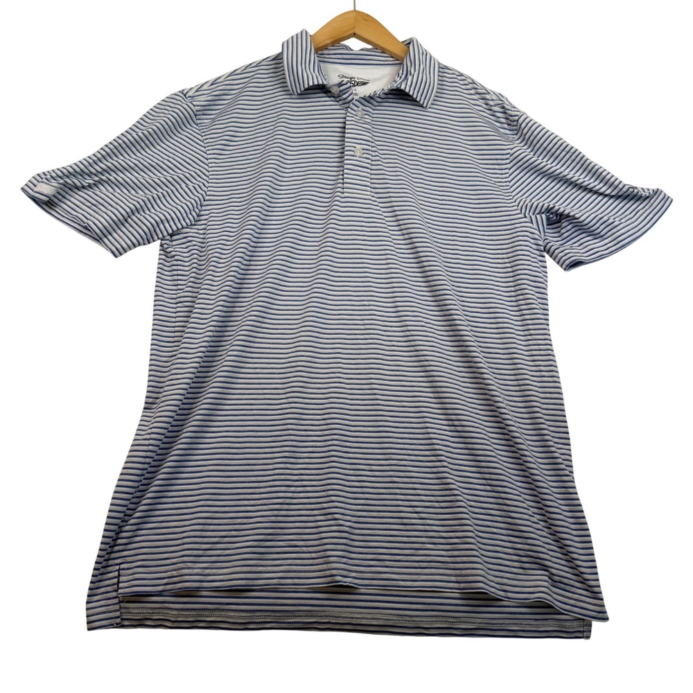 Straight Down Mens Blue White Striped Performance Golf Polo Shirt Size Large